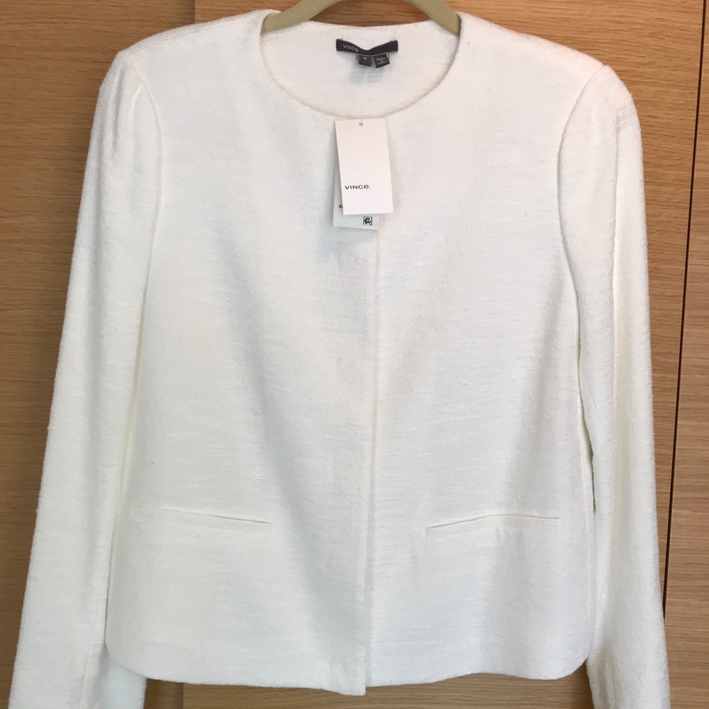 Vince white boucle snapfront jacket